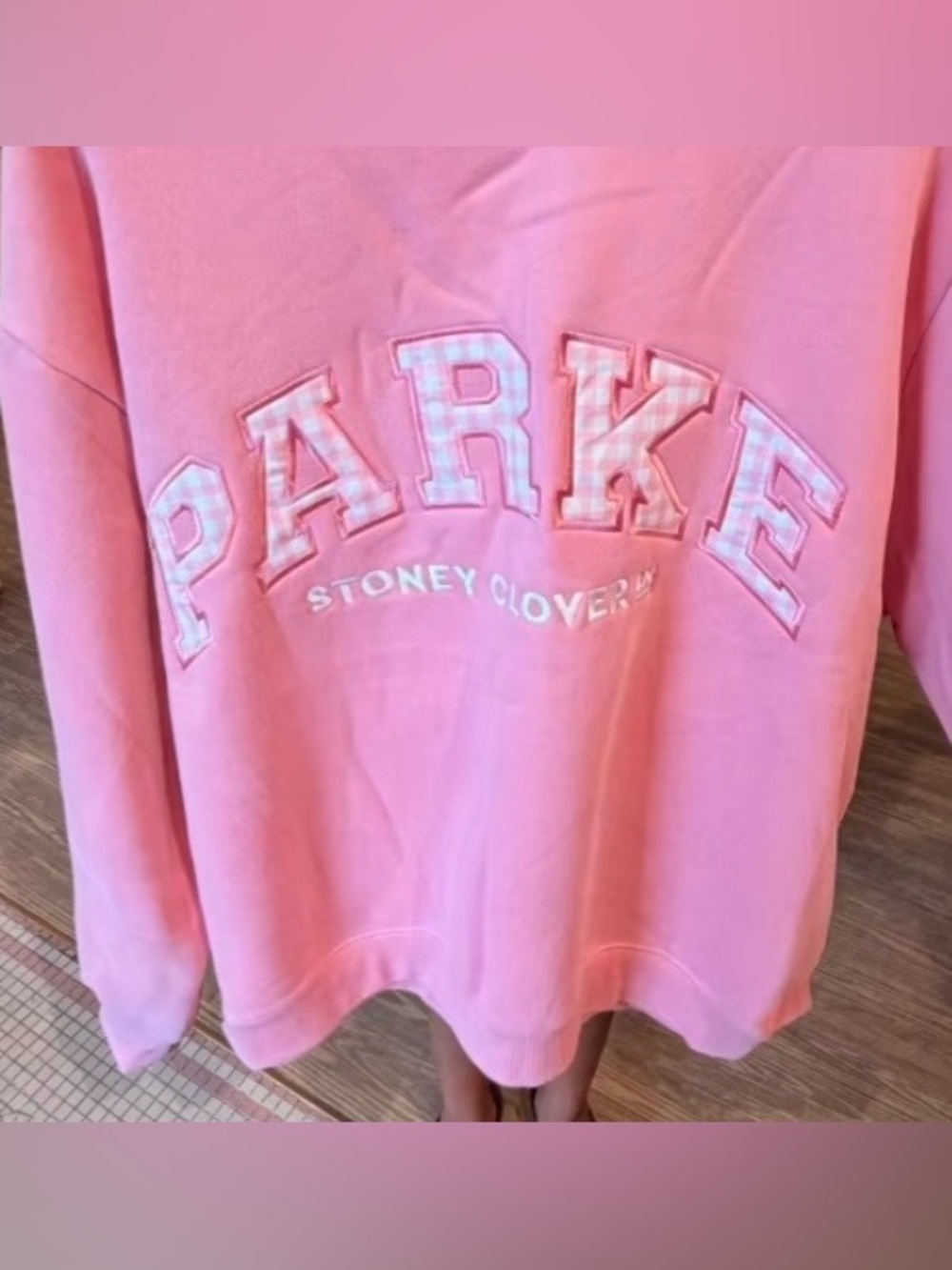 NWT Parke x Stoney Clover Lane Pink Gingham Mock Neck Sweatshirt Limited Edition